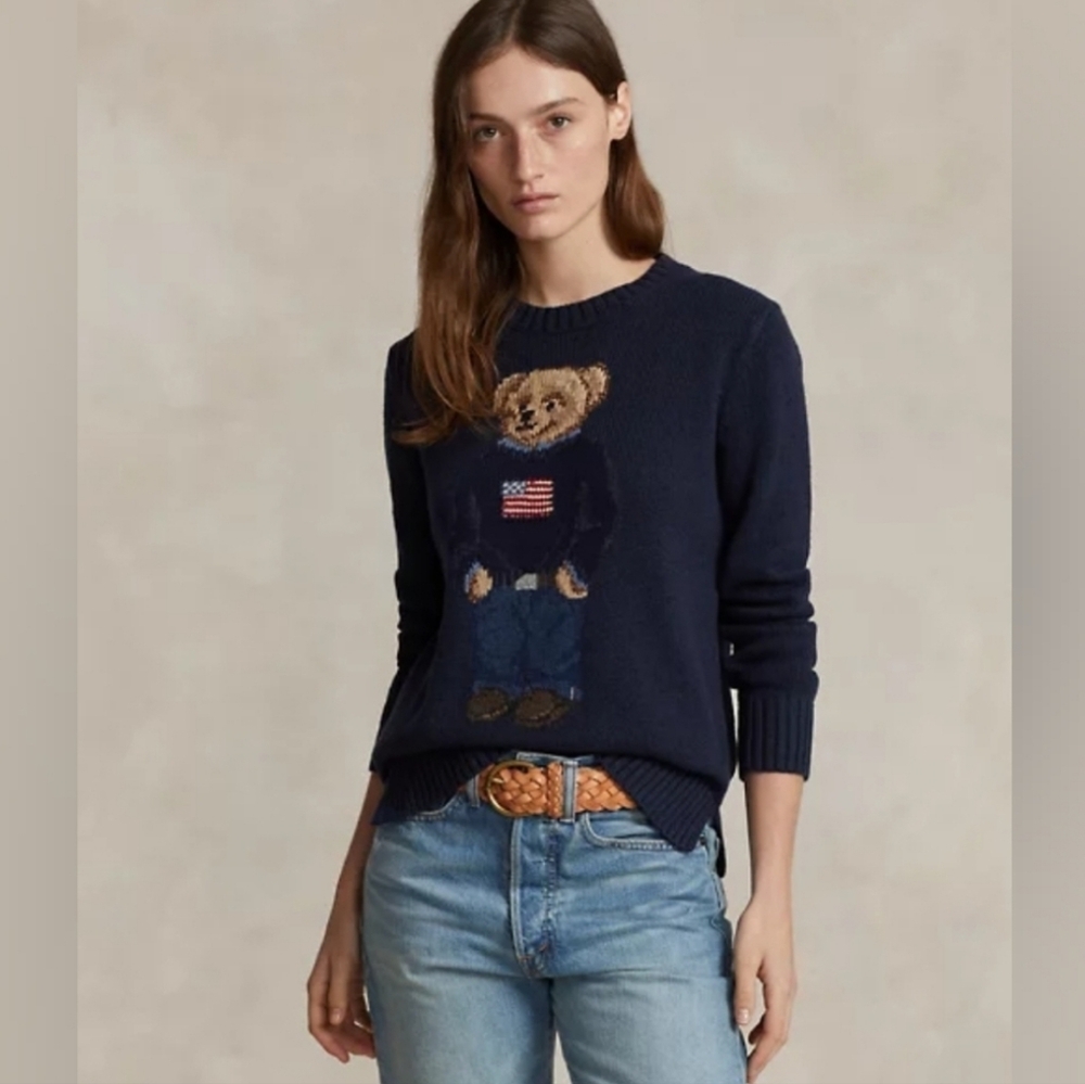 Polo Bear Cotton Sweater Ralph Lauren Navy Youth Size 18-20 (Women Medium-Large)